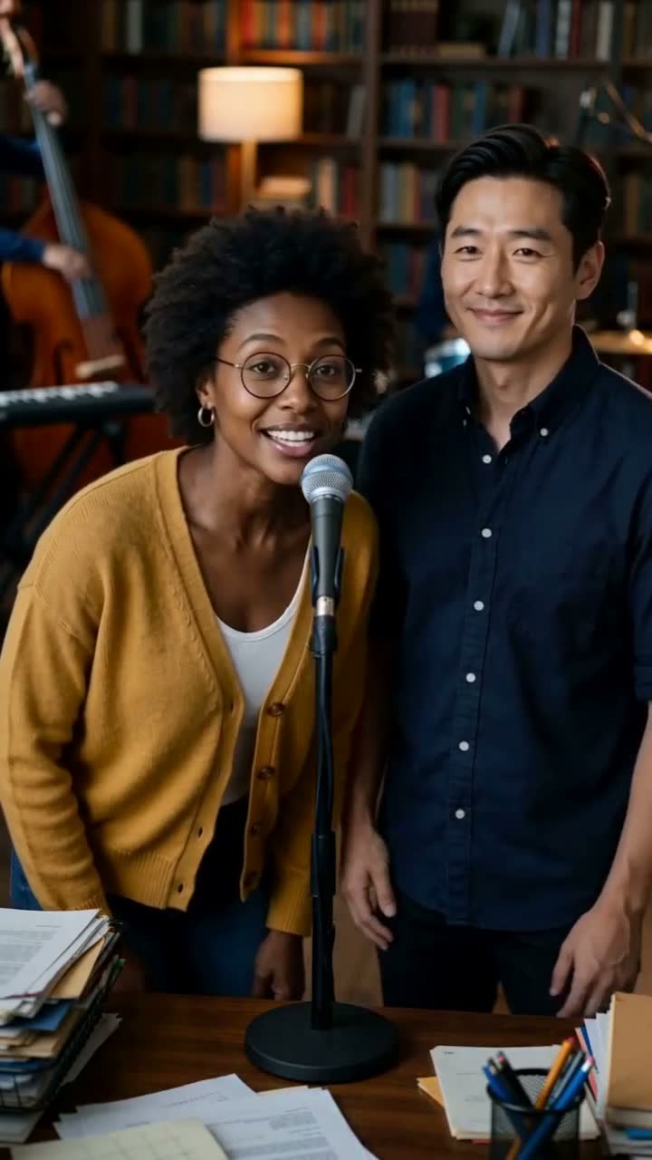 Two coworkers turn a Monday meeting into a desk concert