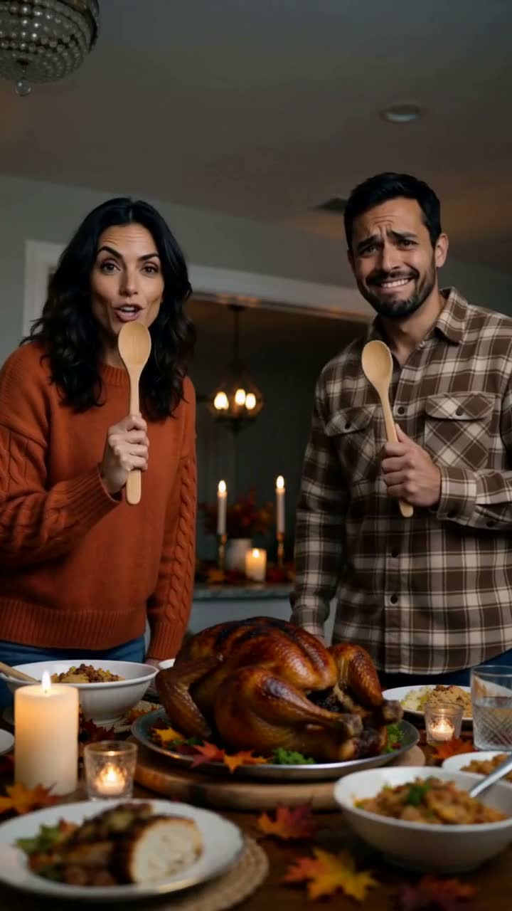 Two siblings argue over who ruined the Thanksgiving turkey